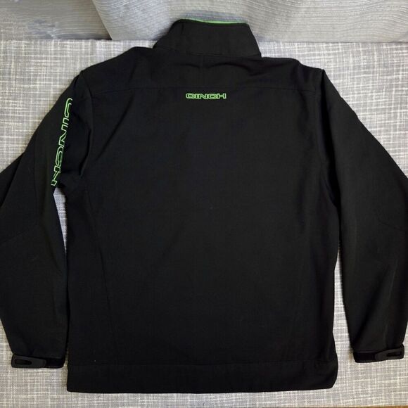 Cinch Softshell Jacket Full Zip Black Bright Green Trim Rancher Men's XL - Picture 13 of 16